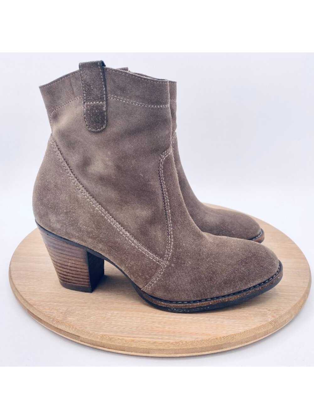 Paul Green Boots Womens 5.5 Beige Suede Ankle Booties Block Heel Boho